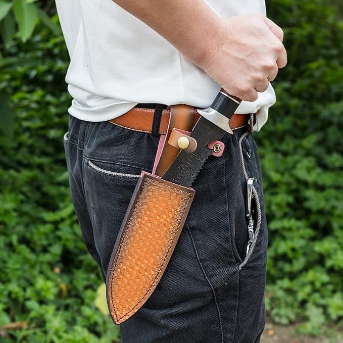 Professional Garden Knife / with Thicker Leather Sheath, Stainless Steel Blade, for Weeding, Digging, Pruning and Cultivating / with Beautiful Packaging, Black (CY98)