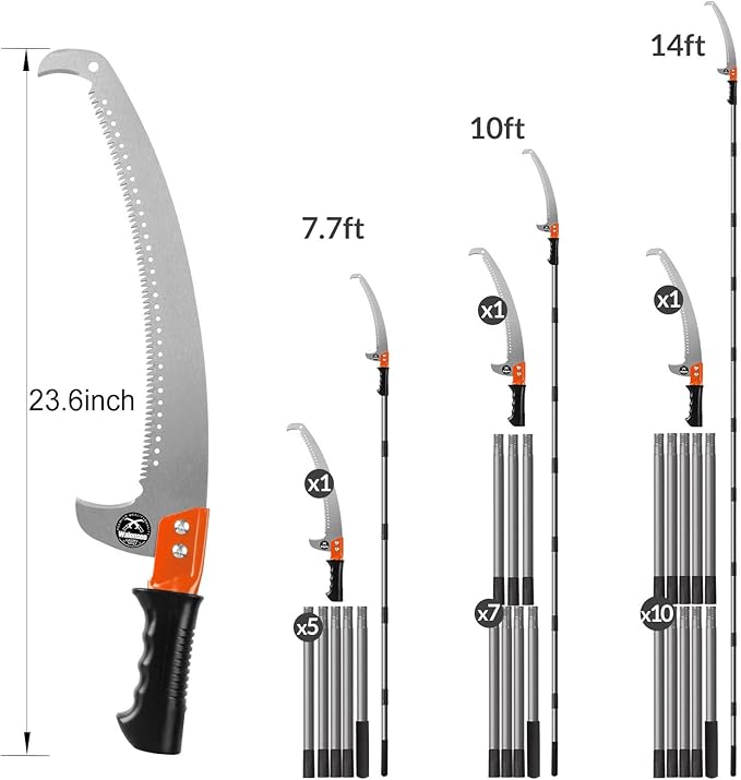 Walensee Pole Saws for Tree Trimming 10FT Lightweight Manual Stainless Steel Extension High Pole Pruning Pole Saw with Blade for Trimmer Branches Pole Cutter Pole Pruner at Forestry Yard Garden Patios