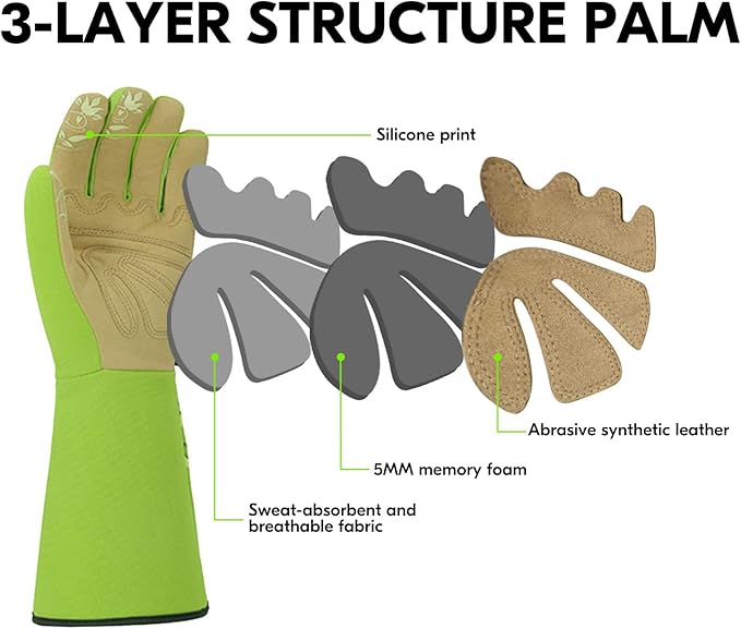 Vgo 1-Pair Ladies' Synthetic Leather Gardening Gloves, Long Sleeves Gauntlet, Breathable & Grip Work Gloves, High Dexterity, Washable (Size M, Green, SL7445)