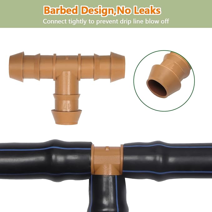 26 Pieces Drip Irrigation Fittings Tee Connectors for 1/2" Tubing, Barbed T 3 Way Connectors for 1/2 Inch Irrigation Tubing Drip Line Tees for Drip Sprinkler Garden Lawn Systems