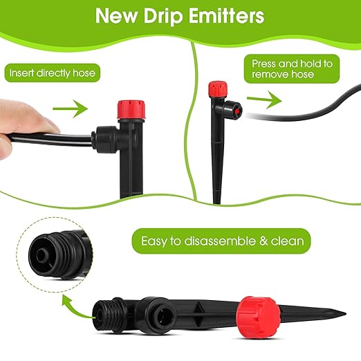 60 Pcs Drip Irrigation Emitters for 1/4'' Irrigation Tubing, Adjustable Water Flow Dripper Irrigation Drip Heads with Stake for Flower Plant (Red)