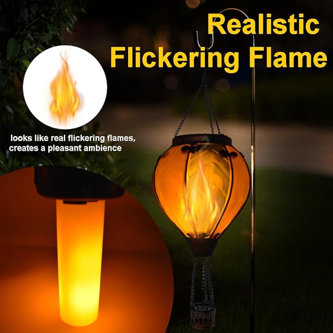 Hot Air Balloon Solar Lantern with Flickering Flame Hanging Solar Lanterns Outdoor Lights Waterproof Lanterns Decorative Garden Patio Yard Party Decor Gray&Light Green