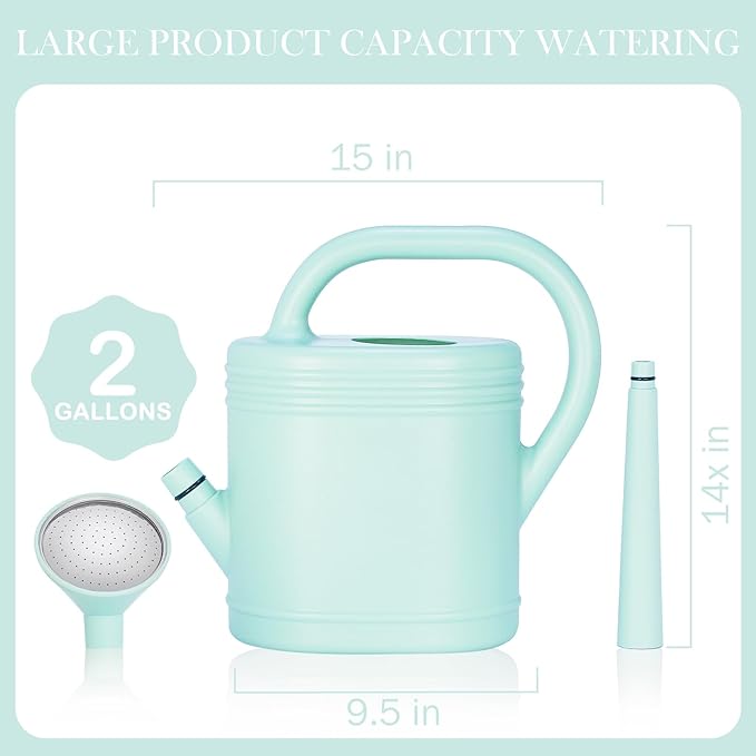 2 Gallon Watering Can for Indoor Plants, Garden Watering Cans for Outdoor Plant House Flower, Modern Plant Watering Can Large Long Spout with Sprinkler Head