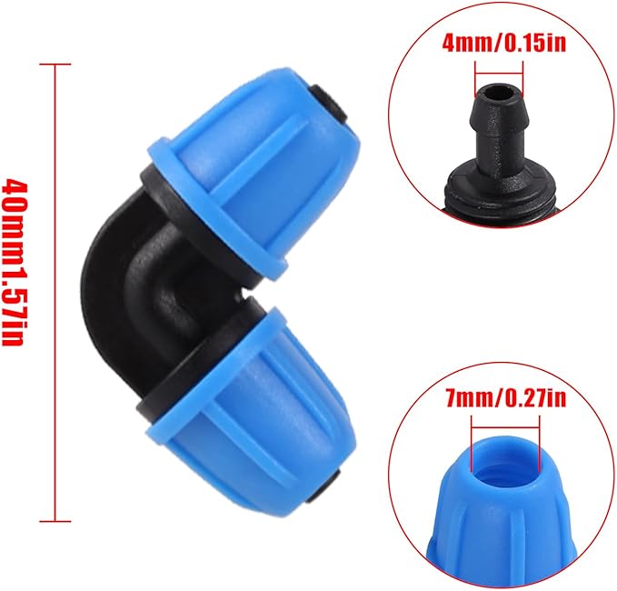 1/4 inch Drip Irrigation Fittings, Lock Barbed Elbow for ¼ in. tubing; Tubing Outside Diameter (OD) is 0.250 in., Internal Diameter (ID) is 0.170. in.(20Pcs/Pack)(Blue-Elbow)