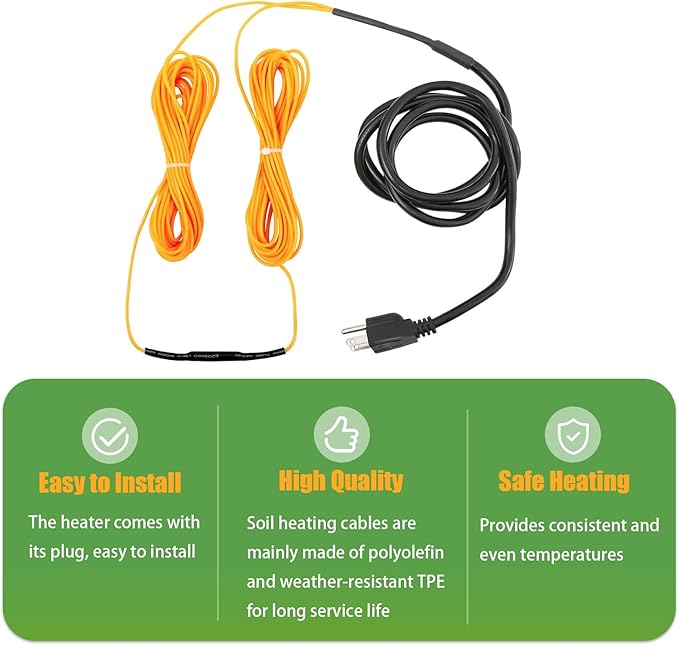 Soil Heating Warming Cable 25ft for Plants Built-in Thermostat for Seed Grow Indoor/Outdoor Cold Frames Garden Containers