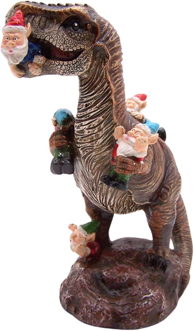 Wowser Gnome Statue: Funny Garden Figurine - Unique Home & Outdoor Decor (T-Rex), Gnome Decoration for Yard