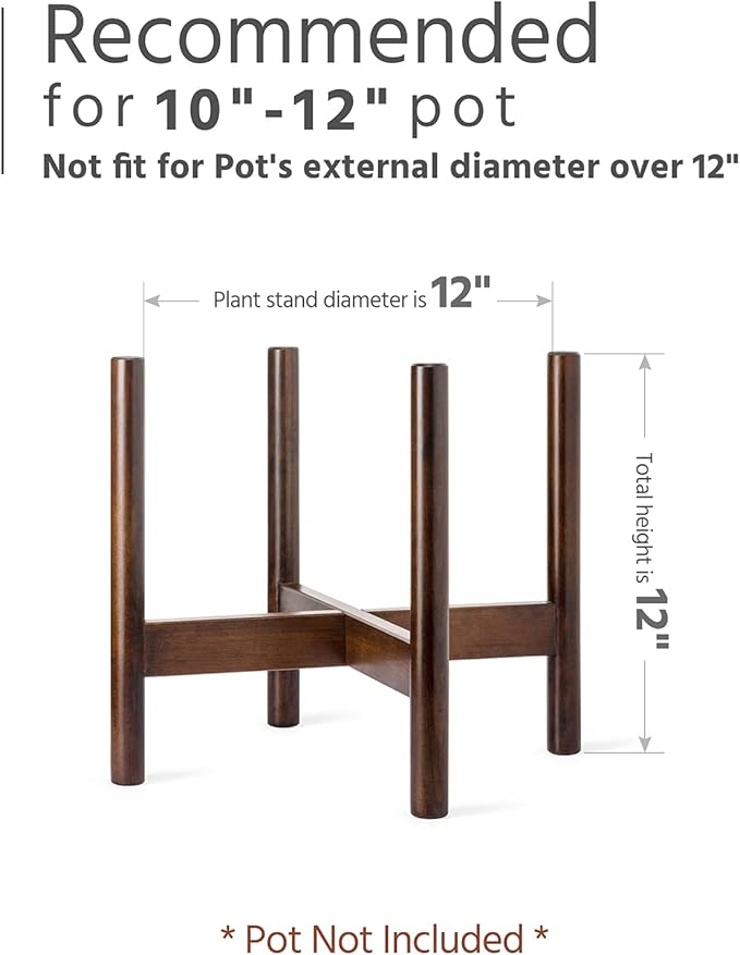 Mkono Plant Stand Mid Century Wood Flower Pot Holder (Plant Pot NOT Included) Modern Potted Stand Indoor Display Rack Rustic Decor, Up to 12 Inch Planter, Dark Brown