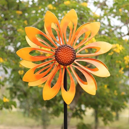 Birthday Gifts for Women Floral Yard Garden Wind Spinners - Large Outdoor Metal Wind Spinners with Vane, Lawn Yard Art Garden Decor (Sunflower)