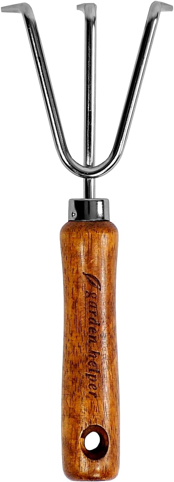 Hand Cultivator Garden Tool Heavy Duty Japanese Steel with Wood Handle, Manual Small Hand Rake Soil Tiller for Weeding, Digging, Cultivating, 3 Claws, Made in Japan, Silver