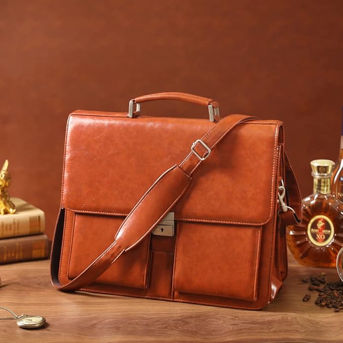 Jack&Chris Mens New PU Leather Attache Briefcase Traditional Messenger Lawyer Bag, MBYX015