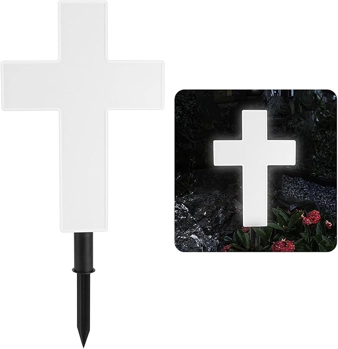 Solar Lighted Cross Grave Lighted Garden Cross Stake Decor LED Jesus Cross Light Decoration for Home Memorial Decoration,Outdoor Yard, Home, Patio