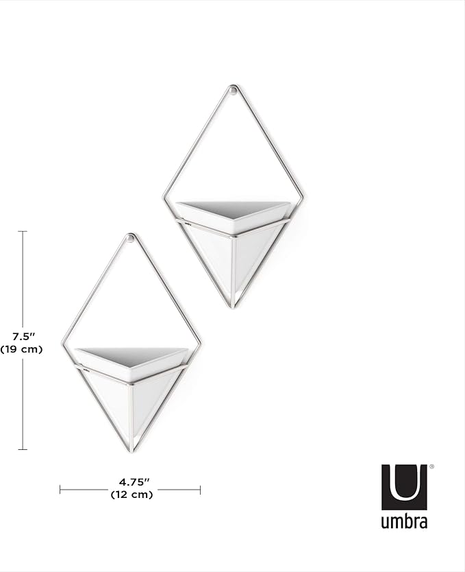 Umbra Trigg Small Wall Display, White-Nickel, Planter Pot, Indoor Outdoor Usage