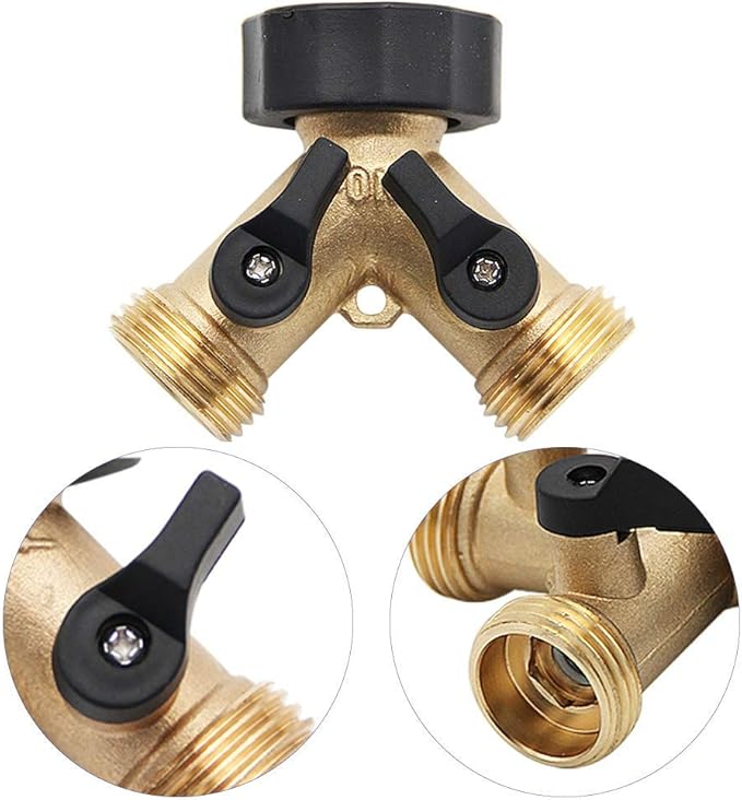 Twinkle Star Garden Hose Splitter 2 Way Heavy Duty, Y Connector Brass Garden Hose Adapter, Hose Bib Splitter with 2 Extra Rubber Washers, Water Hose Splitter, Hose Spigot, Connectors & Accessories