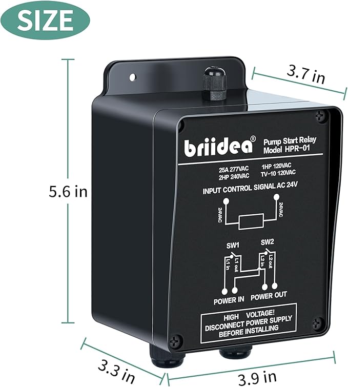Briidea Pump Start Relay Sprinkler System 1-2 HP at 120/240V