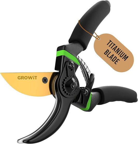 GrowIt 8.5" Professional Titanium Bypass Pruning Shears (T13) - Christmas Stocking Stuffers for Men Women - Super Sharp Premium Garden Shears Clippers Pruners - Garden Scissors Heavy Duty Tool