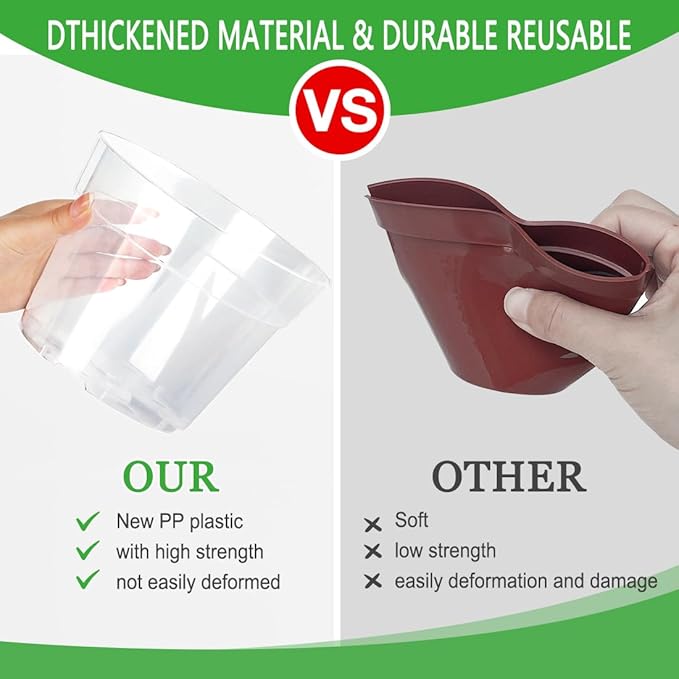 Clear Plastic Nursery Pots for Plants, 6 Inch Transparent Plant Pot with Drainage Holes and Saucers, Seed Starter Pots with 15 Pcs Plant Labels and 15 Pcs Soil Screens