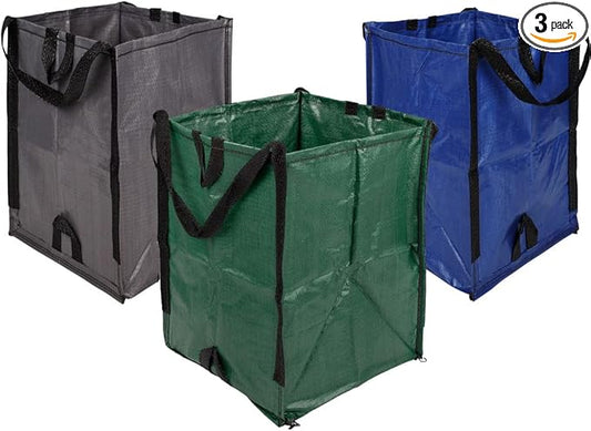 DURASACK Heavy Duty Home and Yard Waste Bag 48-Gallon Woven Polypropylene, Reusable Lawn and Leaf Garden Bag with Reinforced Carry Handles, Pop-Up Self-Standing Garbage Can, Multicolored, Pack of 3