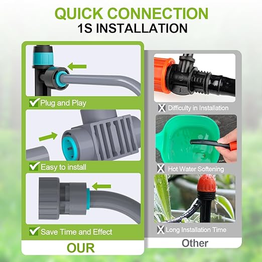Drip Irrigation Kit, Garden Watering System with Quick Connectors,97FT Automatic Irrigation System with 12mm 6mm Irrigation Tubing Hose, Misting Watering System for Outdoor Plants