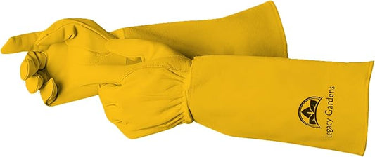 Thorn Resistant Leather Gardening Gloves for Men & Women – Long Gauntlet Rose Pruning Gloves with Forearm Protection for Pruning and Yard Work - XL Yellow