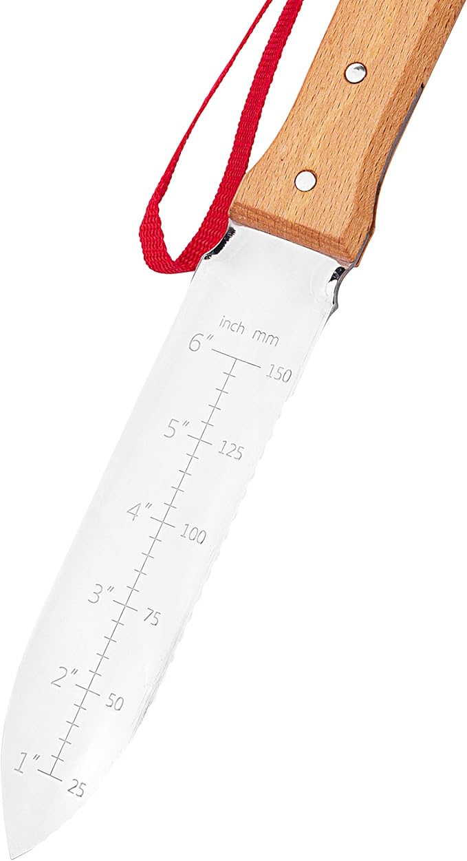 NJP651 Hori Weeding & Digging Knife-Hardened HRC58 Edition, Authentic Tomita (Est. 1960) Japanese Stainless Steel, 7.25" Blade, Wood Handle, w/Premium Leather Sheath