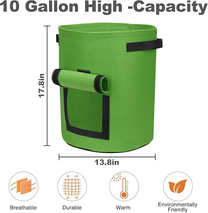 4 Pack 10 Gallon Potato Growing Bags with Flap, Breathable & Durable, Nonwoven Fabric, Ideal for Indoor/Outdoor Use