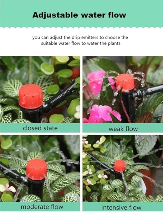 50pcs Drip Emitters for 1/4" Drip Irrigation Tubing, Adjustable 360 Degree Water Flow Drippers on 5" Arrow Stake, Garden Irrigation Drippers for (4-7mm) Watering System