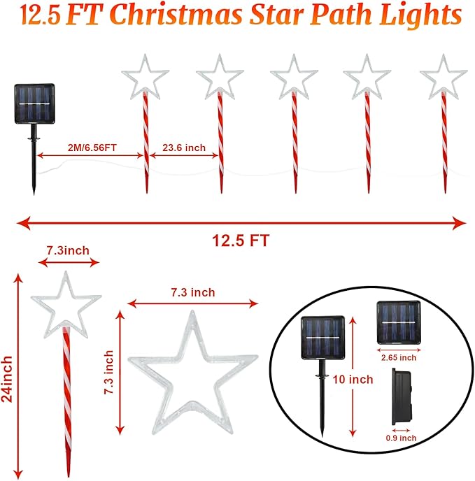Solar Pathway Lights Outdoor, Landscape Multi-Color Pathway Star Lights with Red Stake, 8 Pack 120 LED Solar Walkway Light for Yard Path Garden Patio Lawn Decor