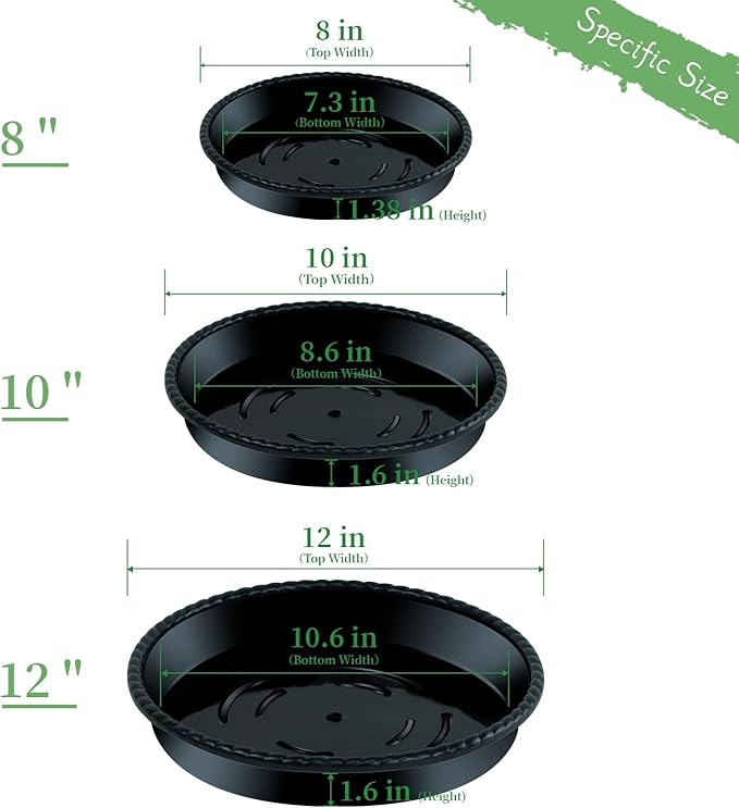 9 Packs Plant Saucers (8 inch /10 inch /12 inch) inch Plastic Plant Trays Thicker Sturdier Plant Pot Saucers Stronger Flower Pot Tray for Indoor Outdoor-Black