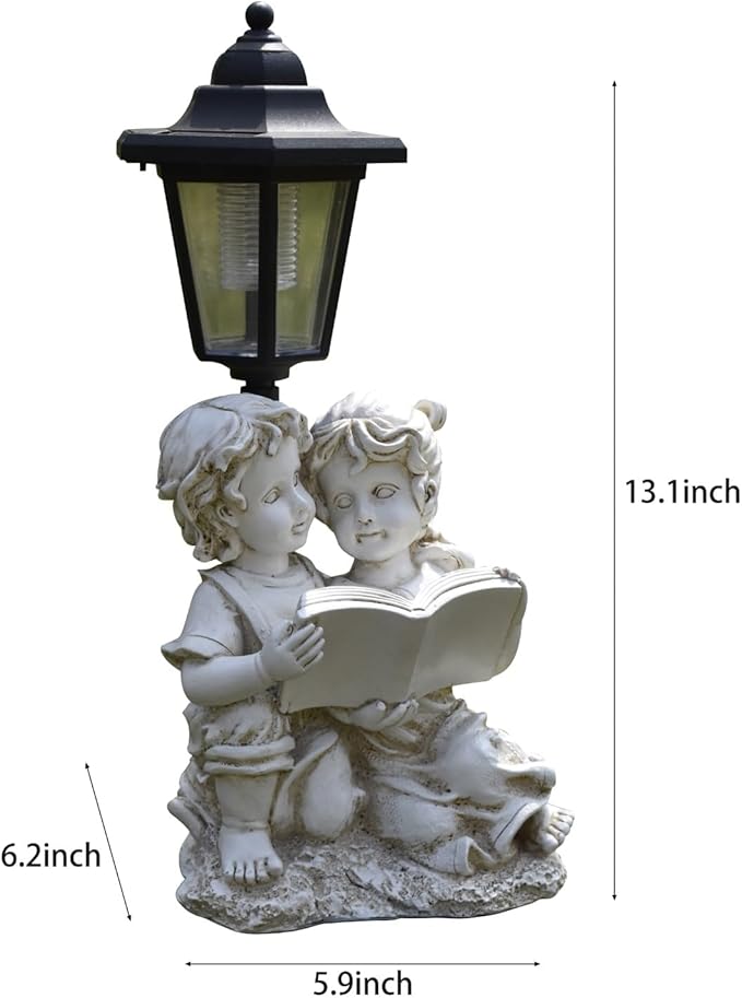 Solar Garden Outdoor Decor Statues Boy and Girl Reading Book with Light,Outside-Outdoor Decorations Sculptures for Patio Yard Lawn Walkway Ornaments Clearance Gifts for Mom Grandma Birthday