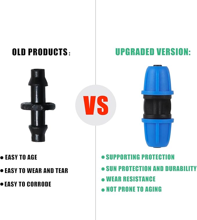 1/4 inch Drip Irrigation Fittings, Lock Barbed Coupling for ¼ in. tubing; Tubing Outside Diameter (OD) is 0.250 in., Internal Diameter (ID) is 0.170. in.(25Pcs/Pack) (Blue-Coupling)