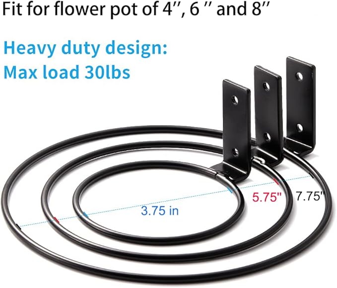 Plant Holder Ring 6 Inch Wall Mounted, 6 Pack Flower Pot Hangers Metal Plant Stand Hanging Bracket Basket Hooks