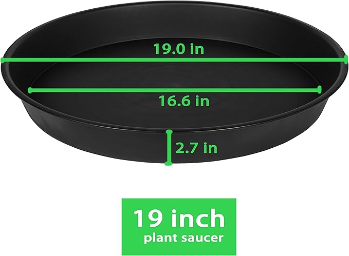 4 Pack of 18 19 inch Plant Saucer Drip Tray, Heavy Duty Large Deep Plant Saucers for Pots, Bath Baths Bowl, Plastic Flower Planter Water Trays for Indoors Outdoor (19", Black)