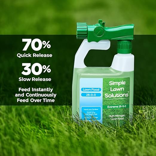 Maximum Green & Growth Fertilizer High Nitrogen 28-0-0 Liquid Lawn Food Spray Spring & Summer- Any Grass Type- Simple Lawn Solutions - Concentrated Quick & Slow Release Attached Sprayer (32 Ounce)