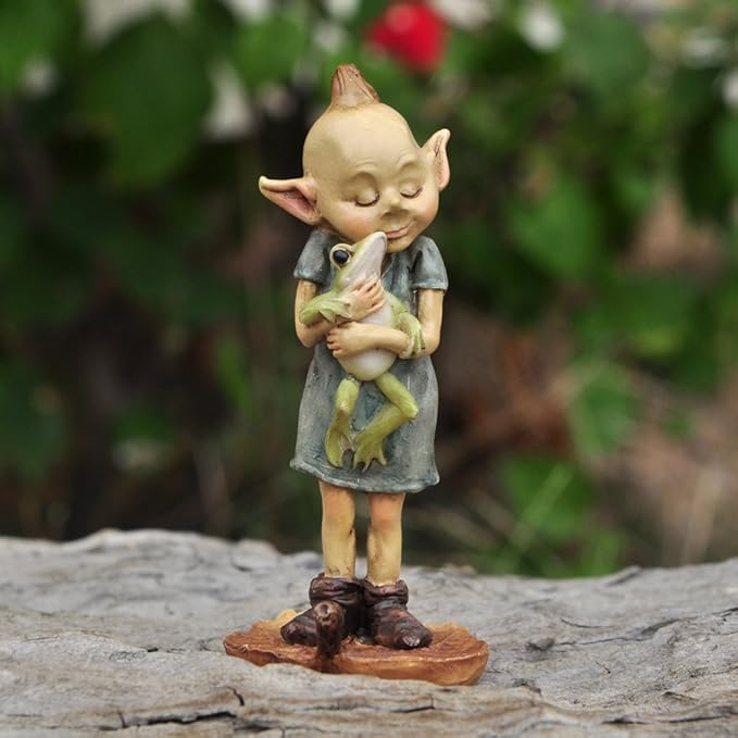 Top Collection Miniature Fairy Garden and Terrarium Statue, Garden Pixie Elf Hugging Frog