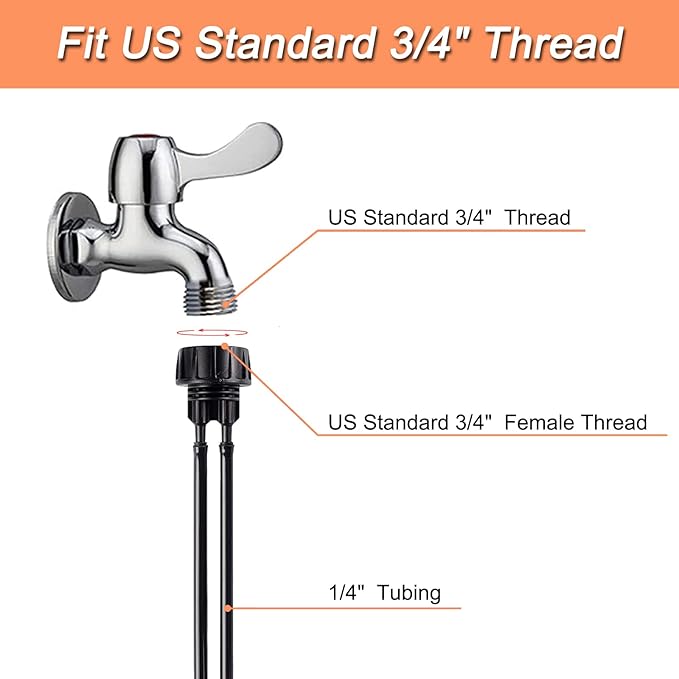 4 Set Faucet Adapter US Standard 3/4" Female Thread to 1/4" Tube Connector Convert 3/4" Garden Hose to 1/4" Tubing 1/4" Drip Irrigation Garden Hose Adapter (Splitter)