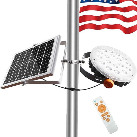 TINSUM Solar Flag Pole Lights Outdoor, Solar Powered Flagpole Lights Dimmable Lighting American Flag Coverage Bright LED Spotlight fit 2'' to 3'' Flagpoles Mount for Commercial,Garden,Boat,Fence,Barn