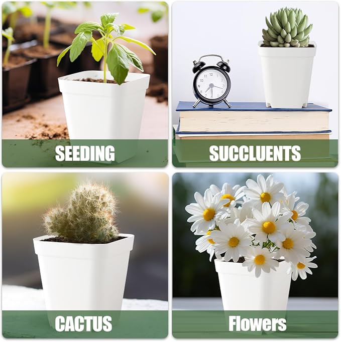 120 Pcs Nursery Pots 3.5 Inch, Plastic Seed Starting Pot with Drainage Holes, Small Sturdy Seedling pots for Planting, Cuttings (White)