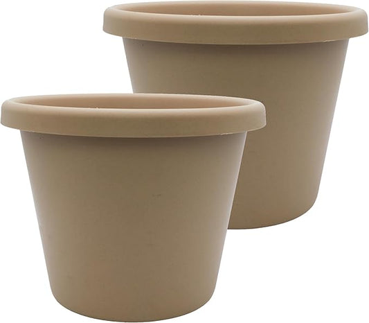 The HC Companies 20 inch Round Classic Planter - Large Plastic Plant Pot for Indoor Outdoor Plants Flowers Herbs, Sandstone (2 Pack)