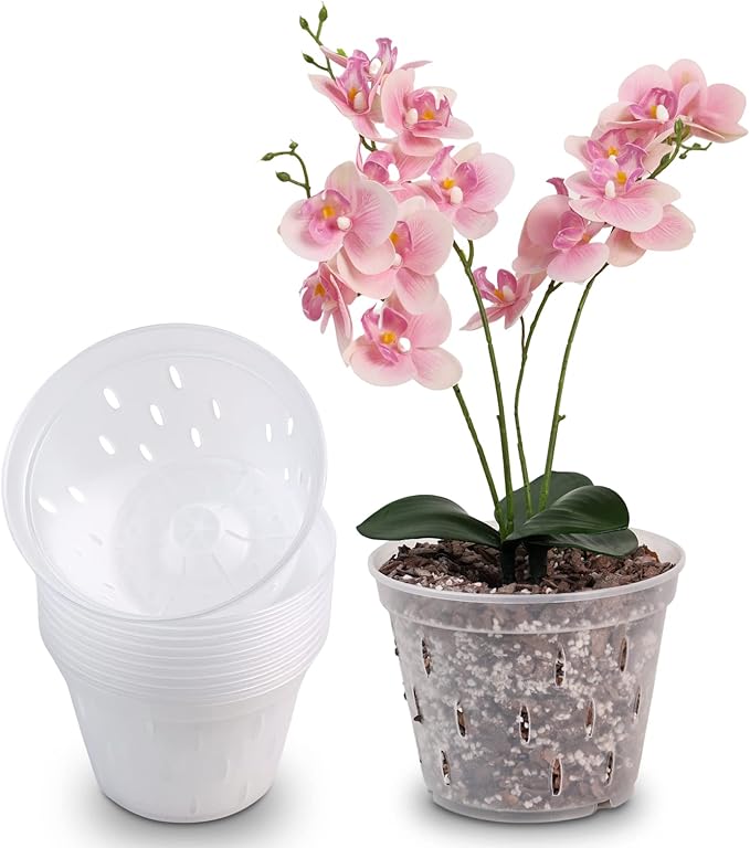 YIKUSH Orchid Pots with Holes Clear Orchid Pot Plastic Plant Pot Flower Pots Outdoor and Indoor Use 5.5 inch 10Pack