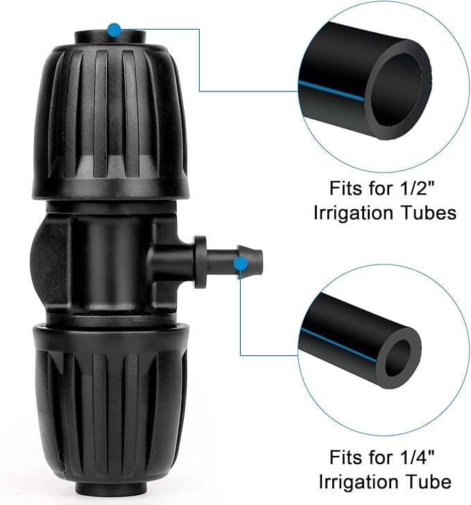1/2 to 1/4 Drip Irrigation Fittings,25Pack Barbed Tee 1/2 inch Drip Irrigation Tubing (1/2" ID x0.6-0.63" OD) 16mm to 1/4 inch Irrigation Tube Fitting Anti-Drop Barbed Connectors