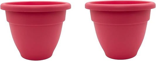 The HC Companies Caribbean Planter Pot - Outdoor & Indoor Plant Pot with Drainage Hole & Plug - Rolled Rim Plastic Pots for Plants & Flowers - Decorative Plant Pot (16" Pink Rose, Pack of 2)
