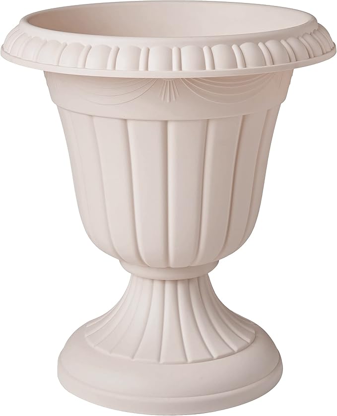 PL00TP Classic Traditional Plastic Urn Planter Indoor/Outdoor, 16" x 18", Taupe