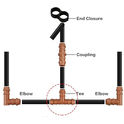 24 Pieces Drip Irrigation Barbed Tee Fittings for 1/2” Tubing (0.600”ID) - Drip Tees (17mm) Irrigation Tubing Connectors for Drip Sprinkler Garden Lawn Systems