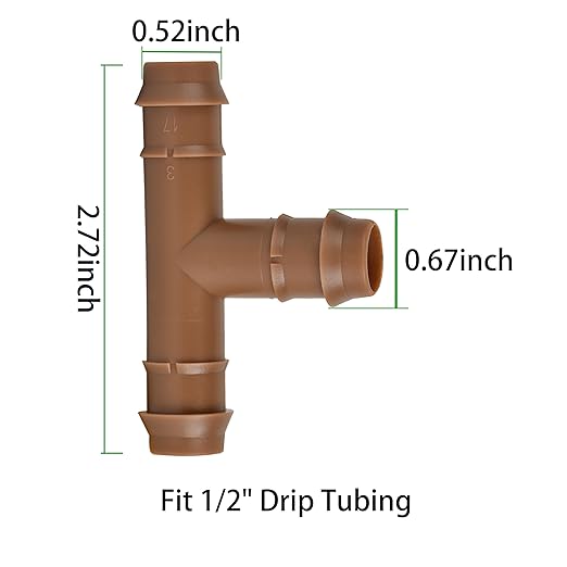 Drip Irrigation Tee Fittings For 1/2" Drip Tubing, OD 17mm Barbed Connectors, Drip Line Tee Parts For Garden Irrigation Sprinkler System-20Pcs/pack