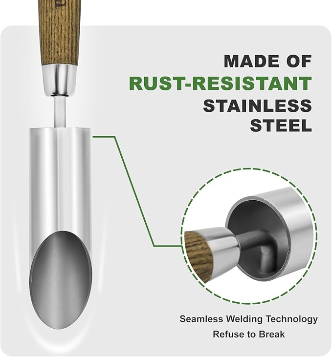 Small Bulb Planter Tool, Sharp Edge Bulb Planter for Breaking Through Soil, Heavy Duty Stainless Steel Bulb Planter Tool, Small Bulb Digger with Comfortable Grip Wood Handle for Seed Planting