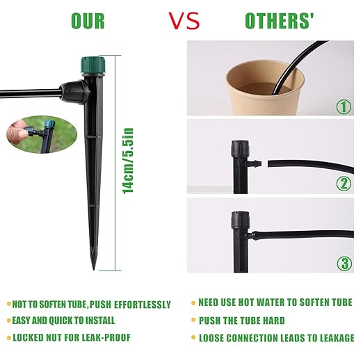 40Pcs Drip Irrigation Emitters for 1/4" Drip Tubing,Adjustable 360 Degree Automatic Irrigation Drippers on 5.5" Arrow Stake for Garden Irrigation Watering System