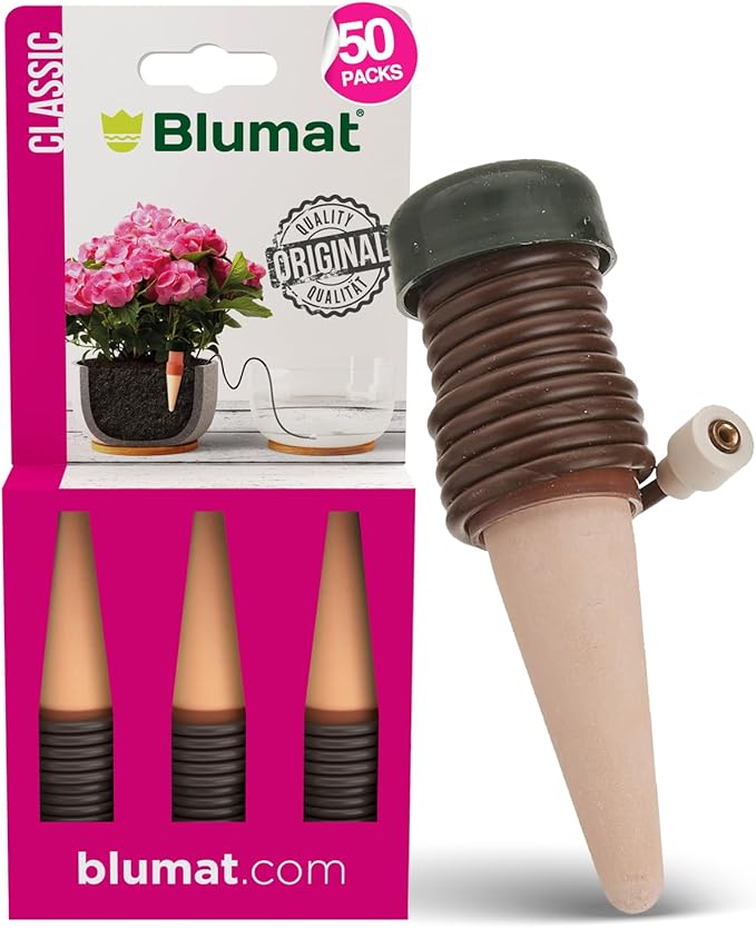 Blumat Classic Plant Watering Stakes - Self-Watering Insert for Indoor and Outdoor Plants - Automatic Slow Release Irrigation System for Potted Plants - Houseplant Care Device (50 Packs)