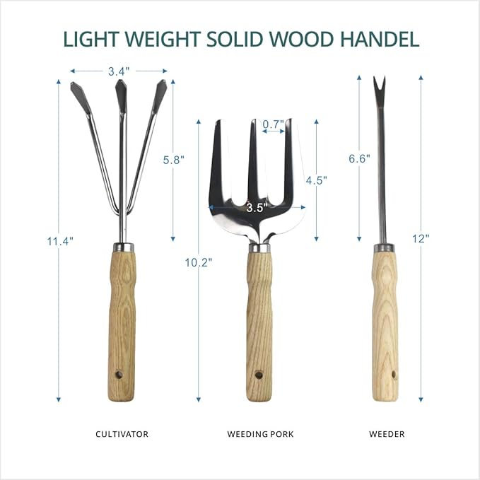 Garden Tools Sets- Heavy Duty Gardening Gift Tool Kit Including Folding Stool with Tool Bag 5 Sturdy Stainless Steel Tools(Gardening Trowel Trans-Planter Weeder & Rake) for Women Men