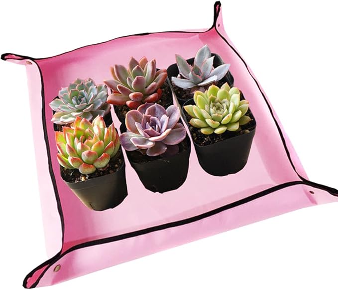 CFH-Allez 21 Pieces Succulent Plants Tools,Gardening Succulent Transplanting Hand Tool +Succulent Garden Pad Miniature Planting Collapsible Waterproof Planter Gardening Mat+Garden Bucket Bag (Pink)