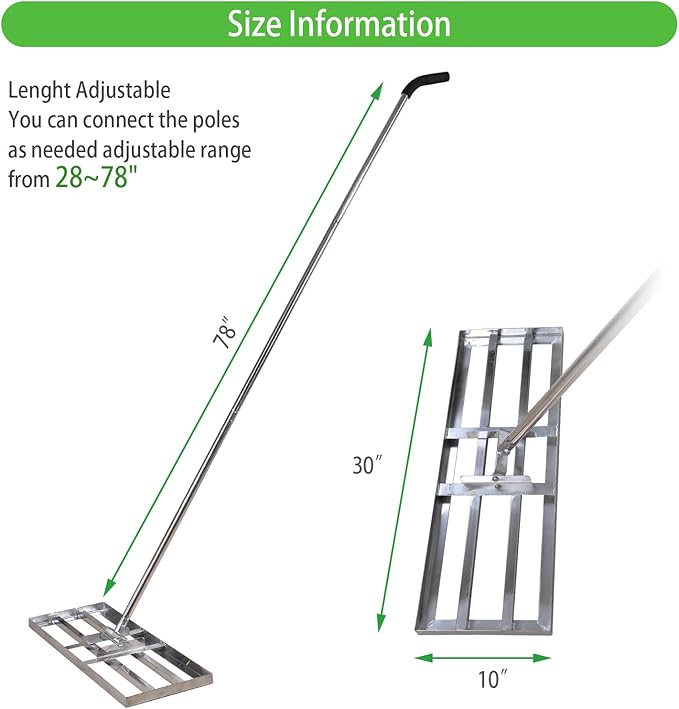 Scalebeard Lawn Leveling Rake-7 FT Level Lawn Tool / Soil Lawn Rake Stainless Steel Leveling Rake Landscape Rake with Handle for Garden Backyard Golf/Lawn（7FT, 30 x 10IN）